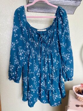 🩵 Teal Floral🩵 Peasant Dress